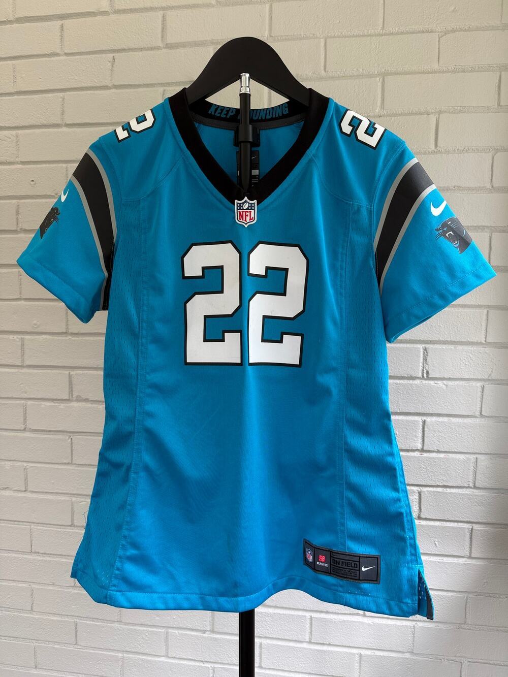 Nike Christian McCaffrey #22 Carolina Panthers On Field Jersey Women's M Blue